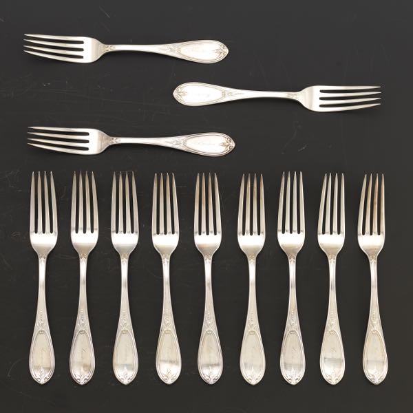 Appraisal: TWELVE GORHAM FORKS OLIVE PATTERN Weighs toz Monogrammed Houston