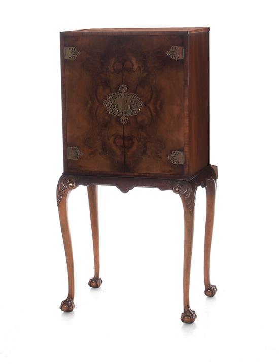 Appraisal: Queen Anne style burl walnut bar cabinet circa H W