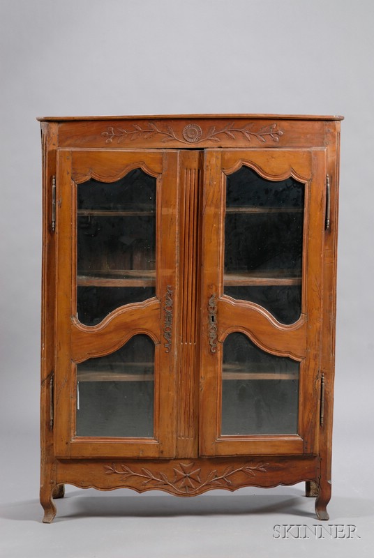 Appraisal: Louis XV Carved Cherrywood Two-door Side Cabinet rectangular top above