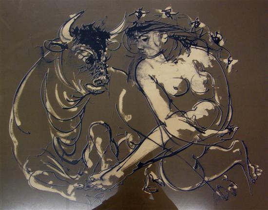 Appraisal: Modernist limited edition print Bull and lady indistinctly signed h