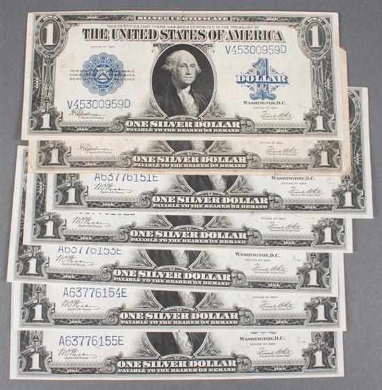 Appraisal: Seven United States silver certificates Series of comprising two signed