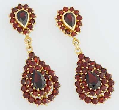 Appraisal: A Pair of Vermeil and Garnet Pendant Earrings Vermeil pendant