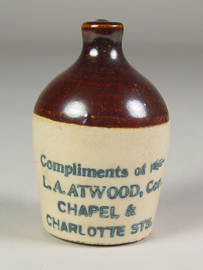 Appraisal: Miniature Whiskey Jug Early 's LA Atwood Corner of Chapel