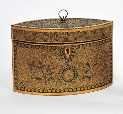 Appraisal: A GEORGIAN ROLLED PAPER TEA CADDY of navette form with