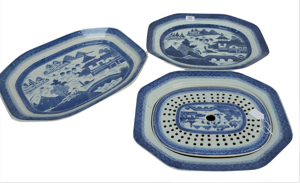 Appraisal: Three Canton Large Platters one with ill fitting strainer liner