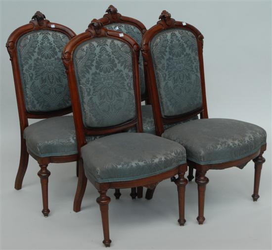 Appraisal: SET FOUR ANTIQUE CARVED SIDE CHAIRS With upholstered seats and