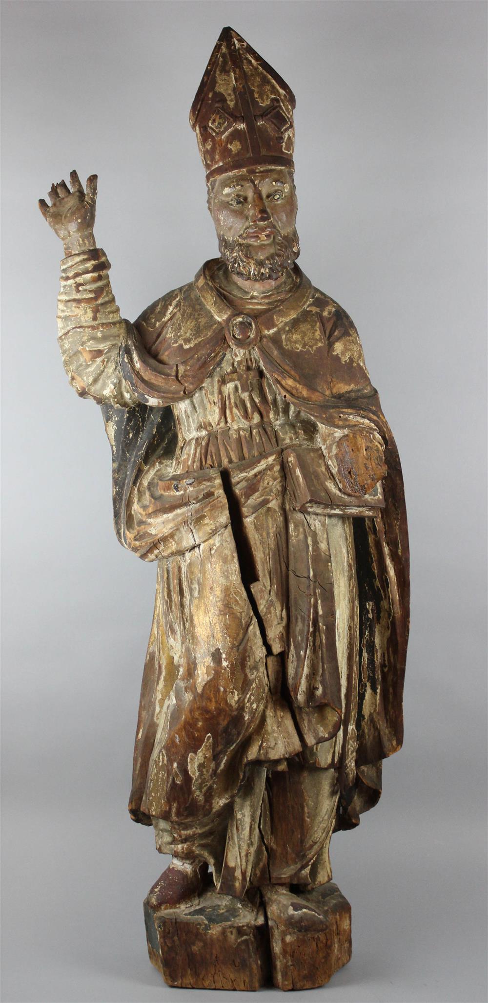 Appraisal: POLYCHROME WOOD FIGURE OF A BISHOP SAINT th Century probably