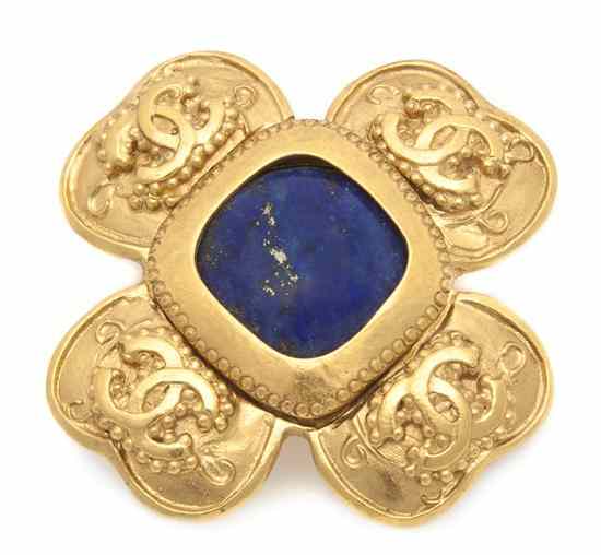 Appraisal: A Chanel Goldtone and Lapis Maltese Cross Brooch Stamped Chanel