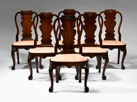 Appraisal: Set of six George II style walnut side chairs late