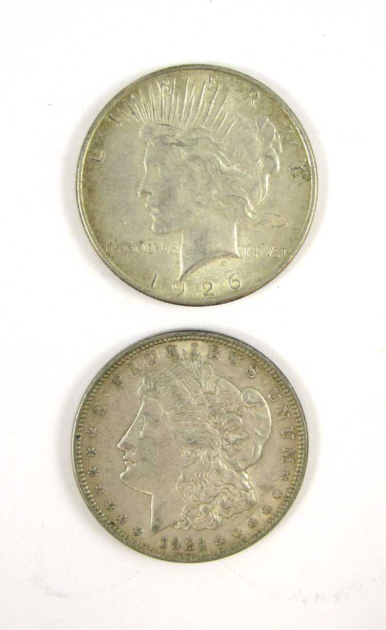 Appraisal: TWENTY-NINE U S SILVER DOLLARS Morgan and Peace types dates