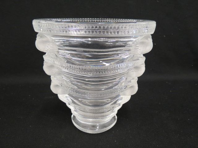 Appraisal: Lalique French Crystal Vase marquise shape with frosted bird decor