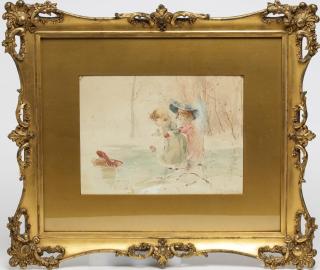 Appraisal: Signed P Eschenbach Small watercolor on paper depicting two Victorian