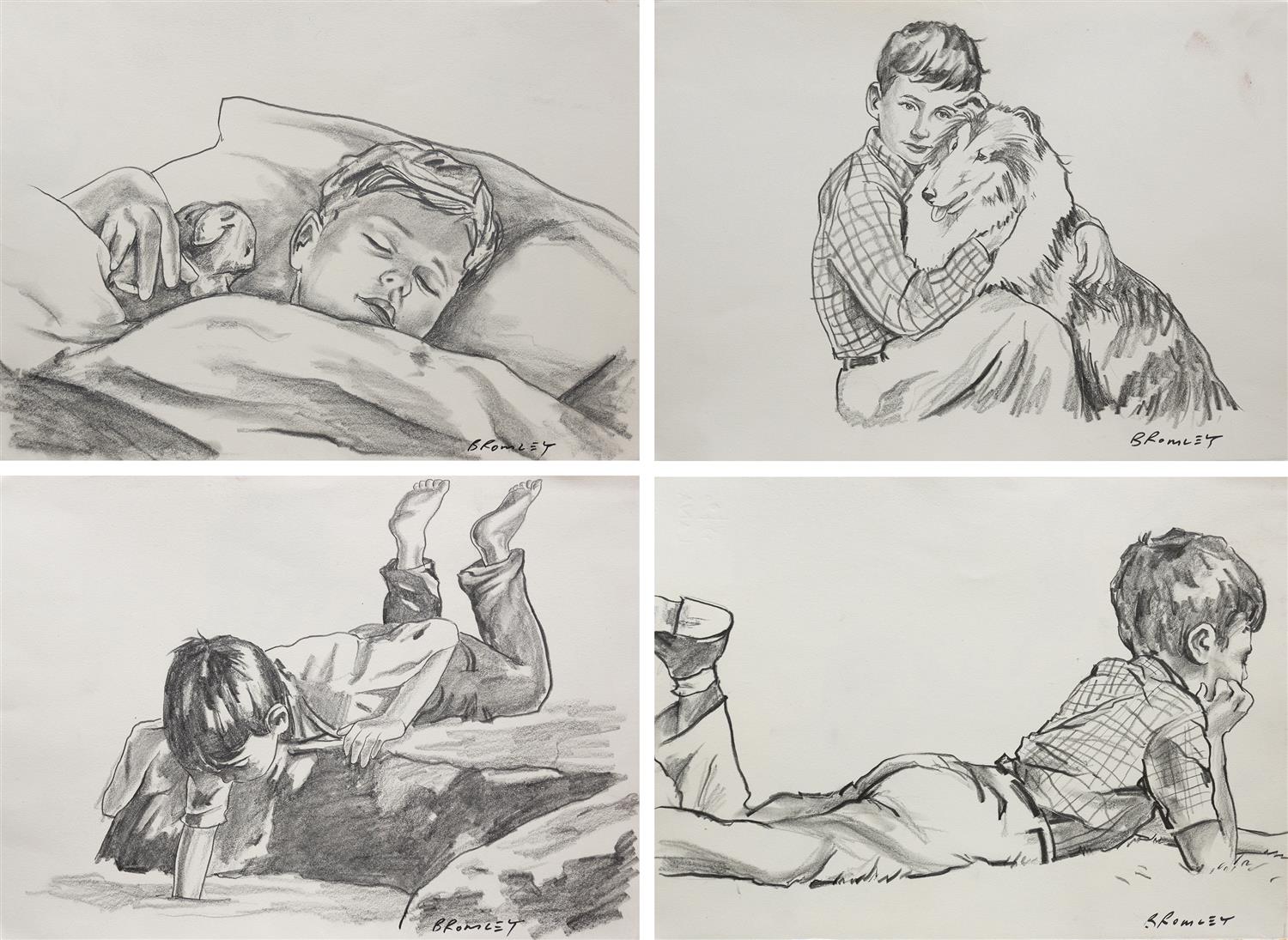 Appraisal: FOUR PORTRAITS OF A BOY BY DAVID BROMLEY in various