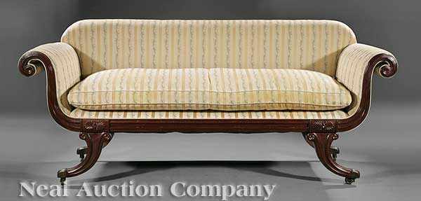 Appraisal: A Regency Carved Mahogany Sofa early th c rectangular back