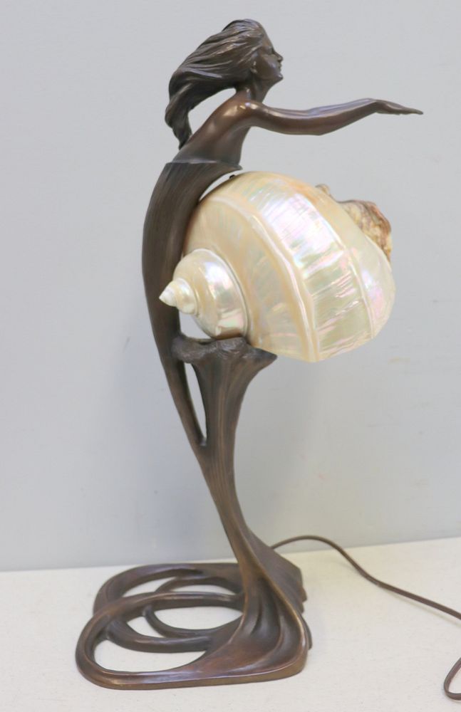 Appraisal: Art Nouveau Bronze Figural Nautilus Lamp nice original patina and