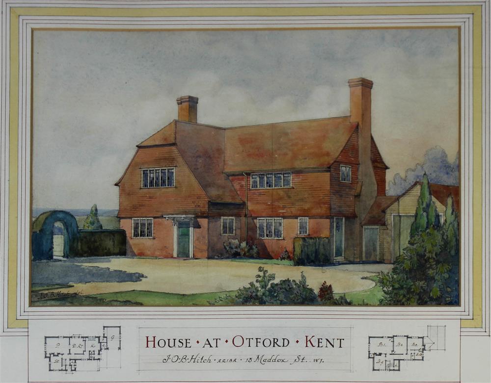 Appraisal: H O B HITCH BRITISH HOUSE AT OXFORD KENT Watercolor