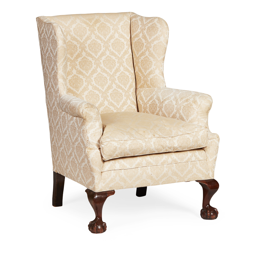 Appraisal: GEORGE I STYLE WINGBACK ARMCHAIR TH CENTURY the square back