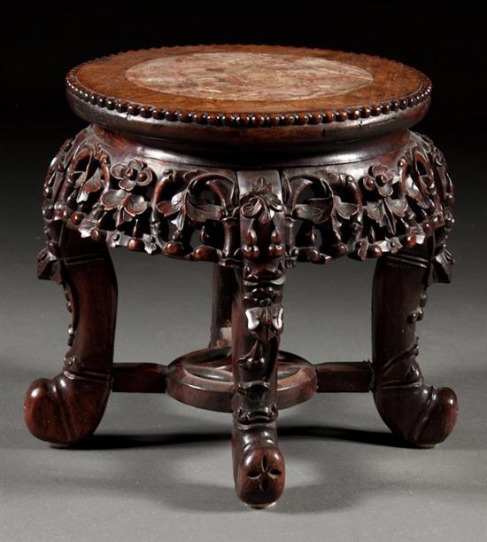 Appraisal: Chinese Export carved hardwood fern stand with inset marble center