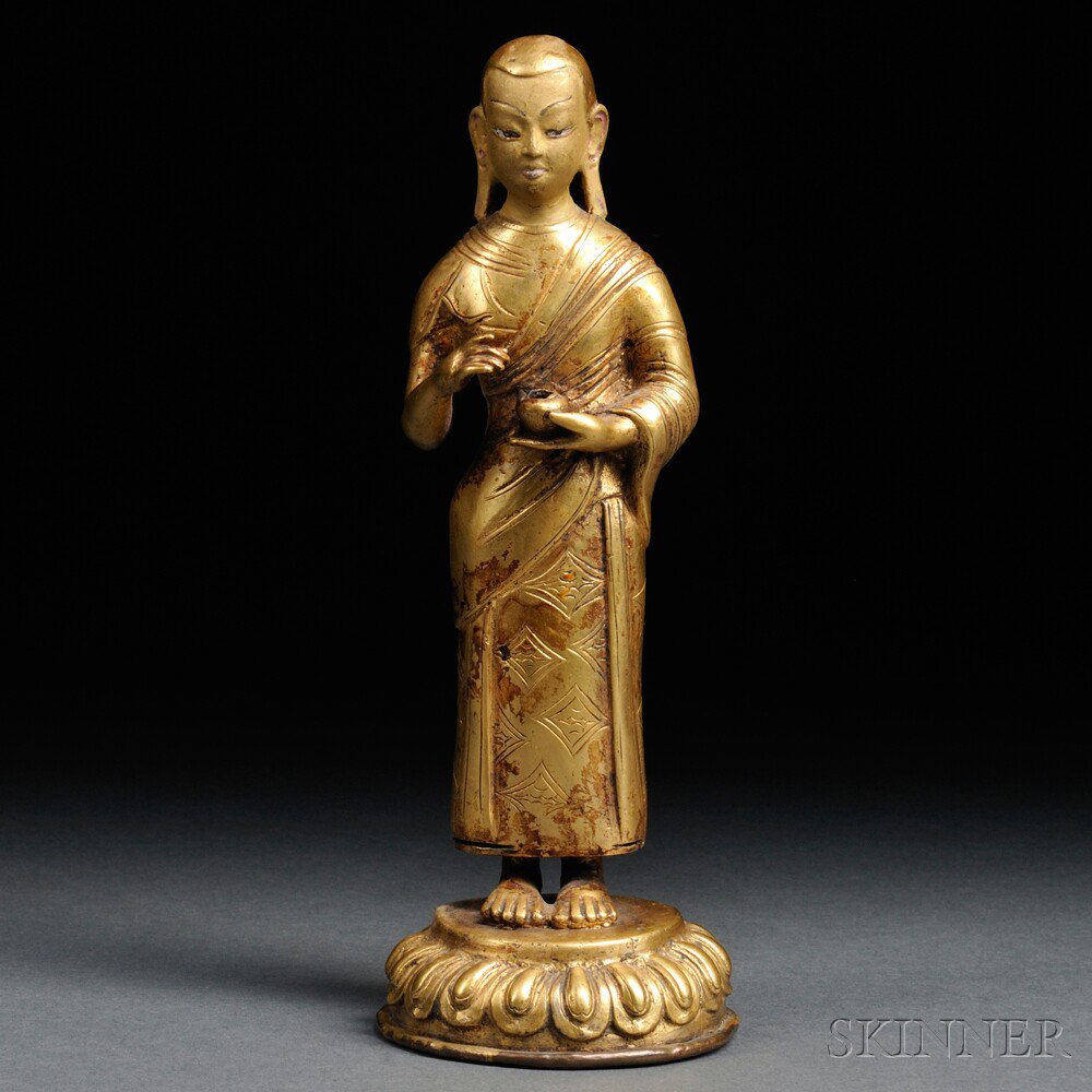 Appraisal: Gilt-bronze Figure of a Monk China th century molded standing