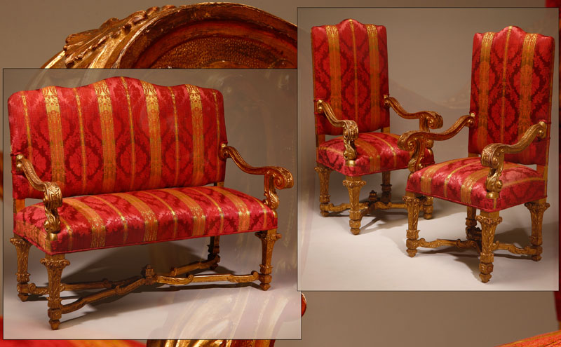 Appraisal: A Louis XIV style giltwood three-piece salon suite A Louis