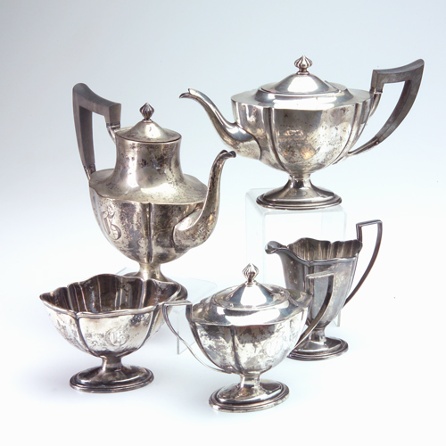 Appraisal: Sterling silver five-piece coffee and tea set G monogram Coffee