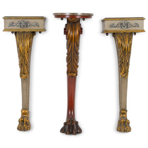 Appraisal: Three Georgian Style Single Leg Console Tables TH TH CENTURY