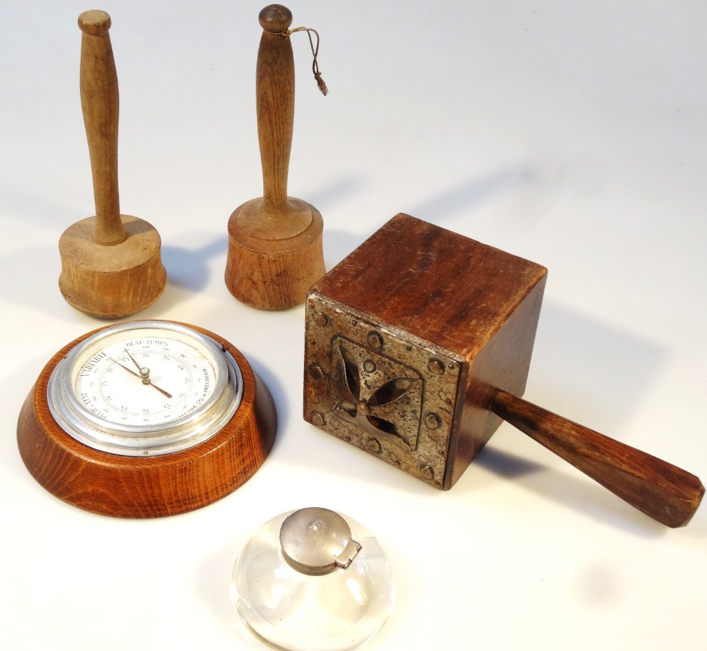 Appraisal: Various treen collectables etc comprising a circular wall barometer an