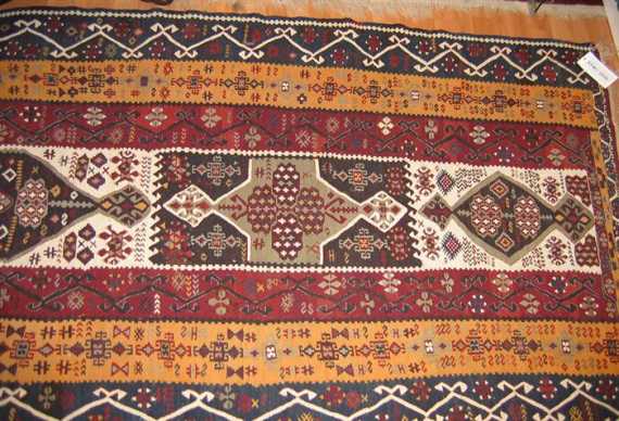 Appraisal: KILIM old Black and white central field with cross-shaped medallions