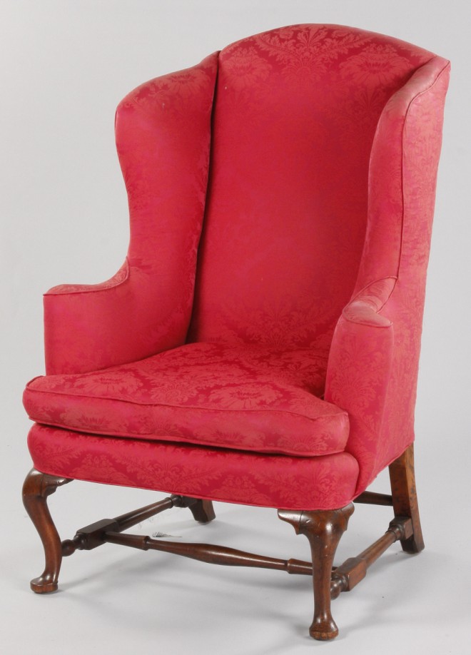 Appraisal: Upholstered walnut frame on cabriole front legs ending in pad