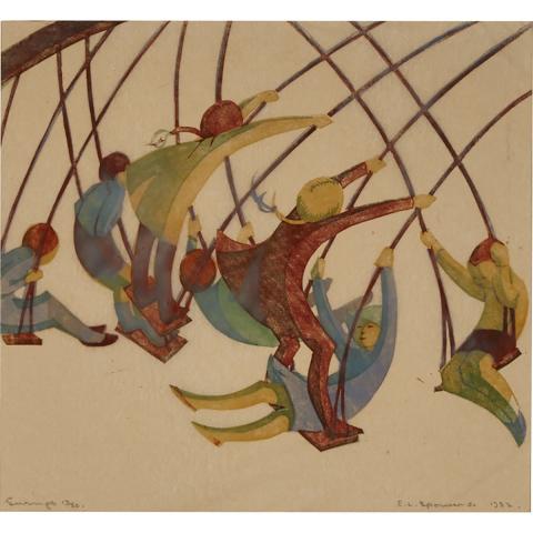 Appraisal: Ethel Louise Spowers - SWINGS COPPEL ES Australian Colour linocut