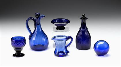 Appraisal: Group of six cobalt blue blown glass items th century