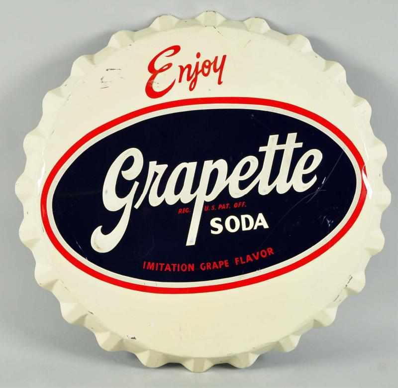 Appraisal: s Embossed Tin Grapette Bottle Cap Sign Description Some minor