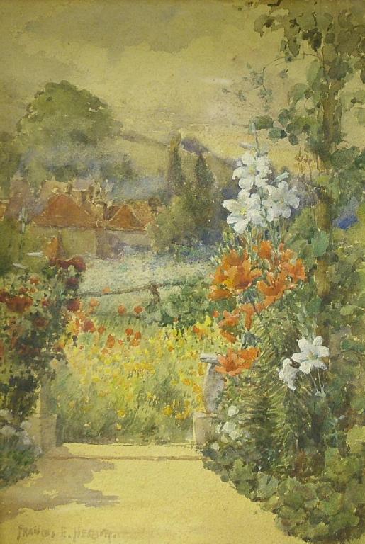 Appraisal: By Frances E Nesbitt - - garden path leading to