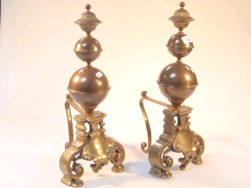 Appraisal: A pair of Baroque style brass and irons and a