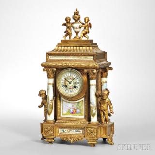 Appraisal: Gilt-metal and Porcelain Mantel Clock France c two putti flank