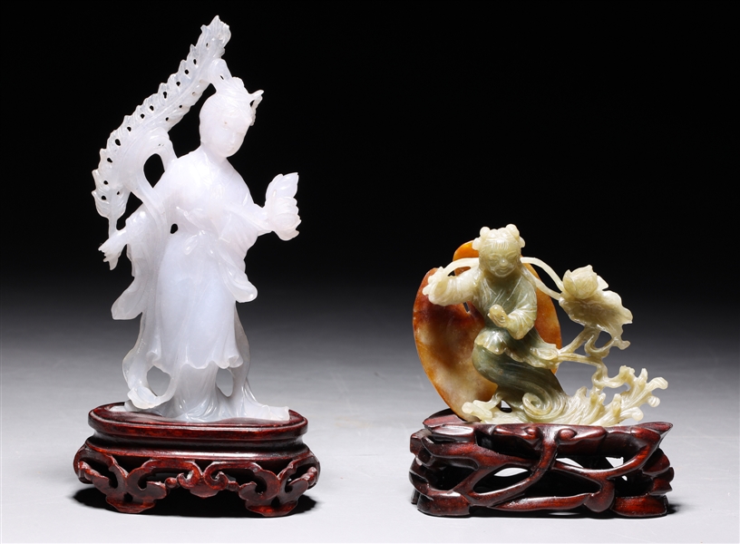 Appraisal: Chinese lightly lavender colored jadeite carving of standing beauty holding