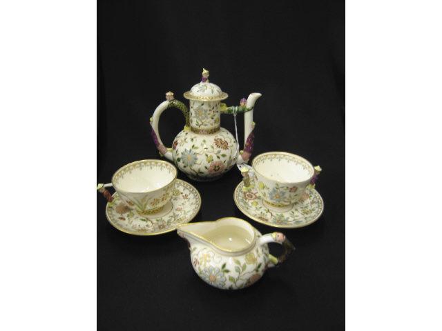 Appraisal: Superb Porcelain Tea Set with Zsolnay style enameled floral figural