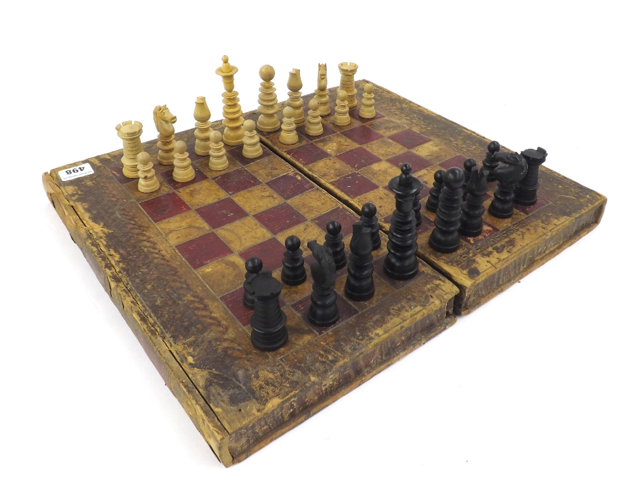 Appraisal: th century ebony and boxwood chess set within a leather