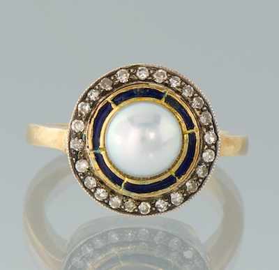 Appraisal: A Ladies' Pearl and Diamond Ring k yellow gold ring