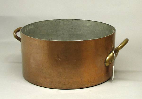 Appraisal: A French large brass handled copper stock pot first half