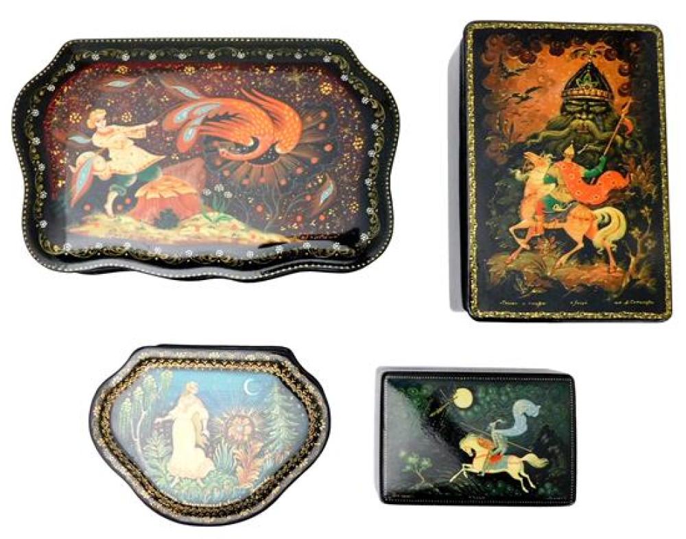 Appraisal: Russian hand-painted lacquer boxes group of four with fairy-tale themes