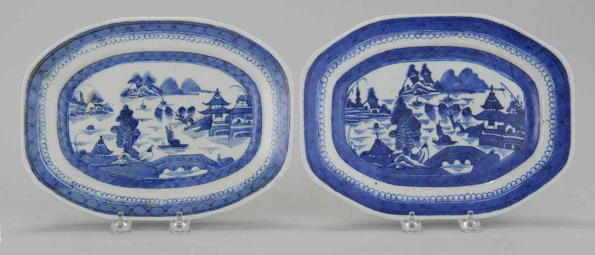 Appraisal: TWO CHINESE EXPORT BLUE AND WHITE CANTON PORCELAIN PLATTERS th