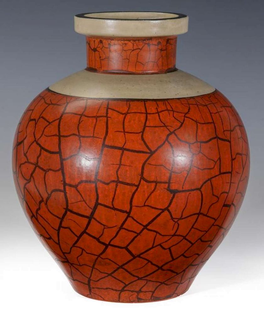 Appraisal: RARE ALFRED TETZSCHNER CAMARK POTTERY CRACKLE VASE Designed by Alfred