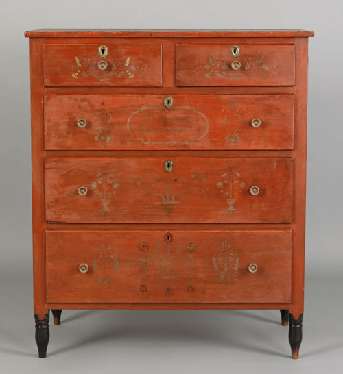 Appraisal: Rare Somerset County Pennsylvania painted pine chest of drawers dated