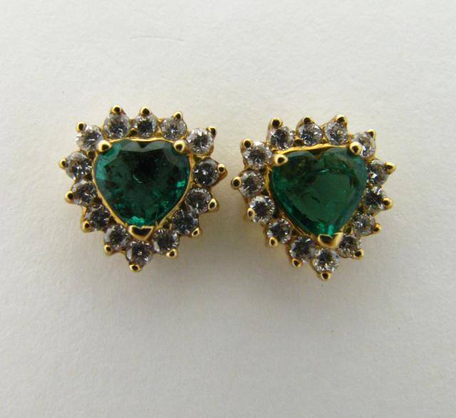 Appraisal: Pair of K Yellow Gold Emerald and Diamond Earrings with