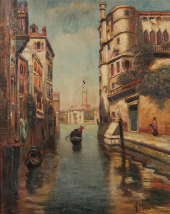 Appraisal: A VENARO European th century VENETIAN CANAL Oil on canvas