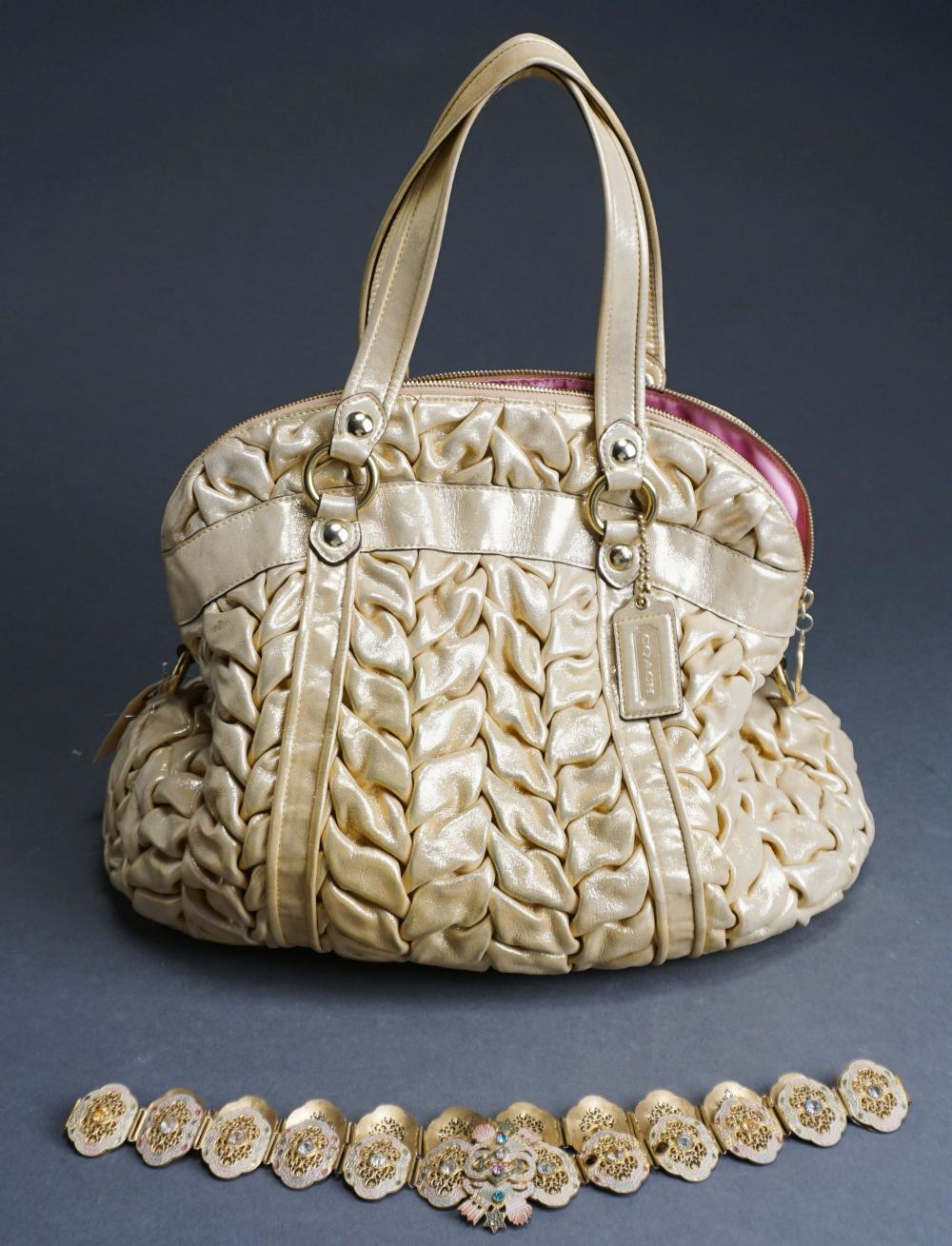 Appraisal: Ruffled Gold Coach Poppy Type Handbag with an Enameled Metal