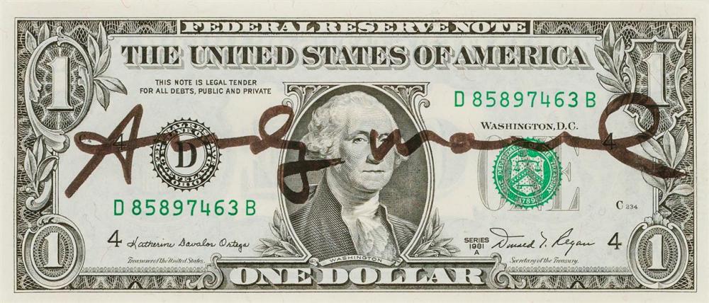 Appraisal: ANDY WARHOL American - bill dollar bill with marker signed