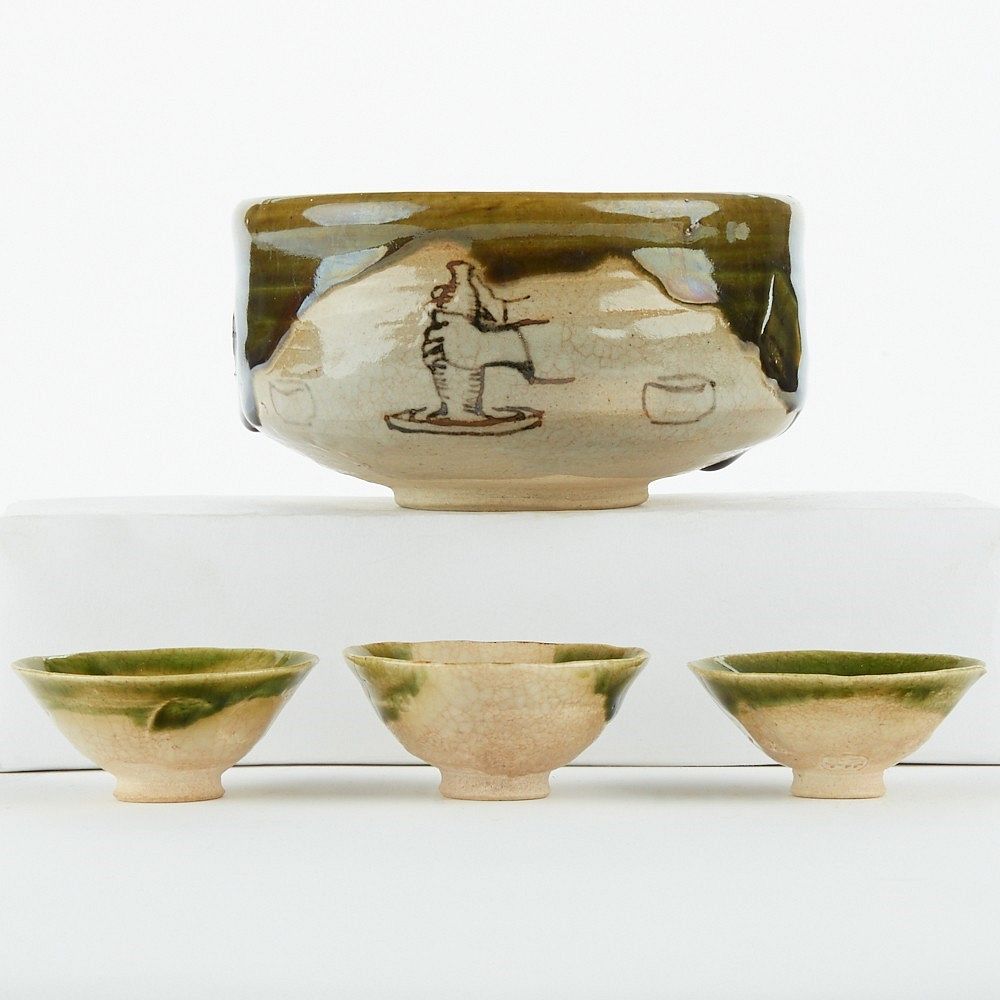 Appraisal: Set Japanese Oribe Ceramics Set of four Japanese Oribe ware