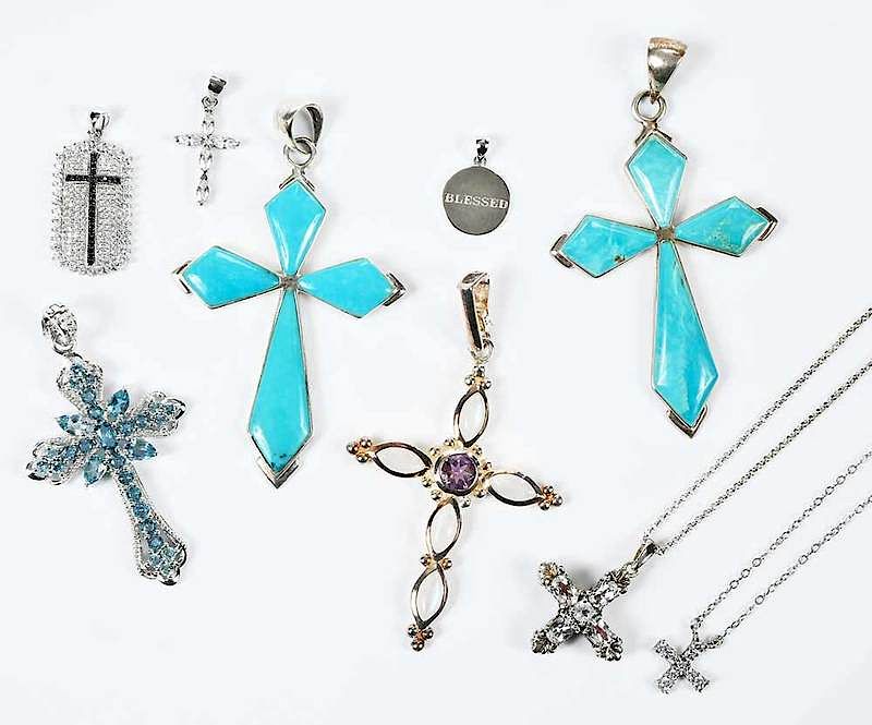 Appraisal: Nine Silver Cross Pendants assorted styles with gemstones including blue